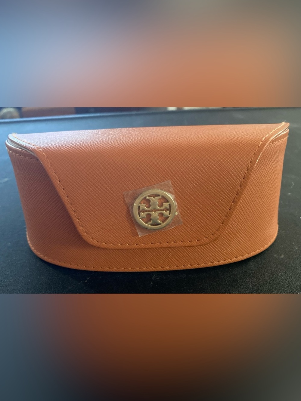 Tory Burch Orange Textured Sunglasses Case with Gold Logo
